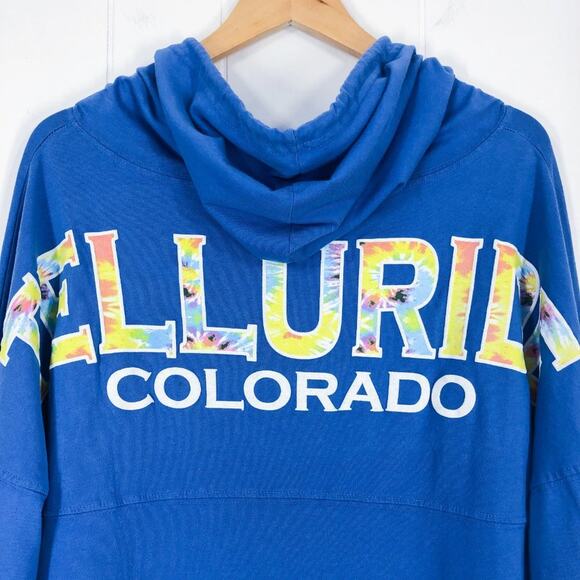 Spirit Jersey Shirt Tie Dye Hooded Cowl Neck Telluride Colorado Size Small Blue - Picture 6 of 16